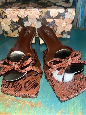 Brown Braided Slide Mules with Silver Medallion Accent